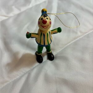 Vintage Colorful Wooden Clown Chritsmas Ornament approximately 3 1/2 inches tall